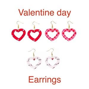 3 pair of valentine Vegan Leather style heart shaped earrings.NWT
